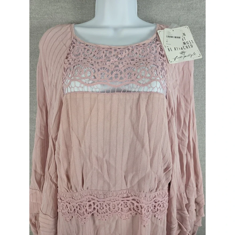 Free‎ People Lilac Crush on You Mini Dress Size 6 Fairy Festival Lace Trim NEW